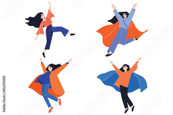 Fototapeta Hand Drawn Business woman with hero cape in flat style