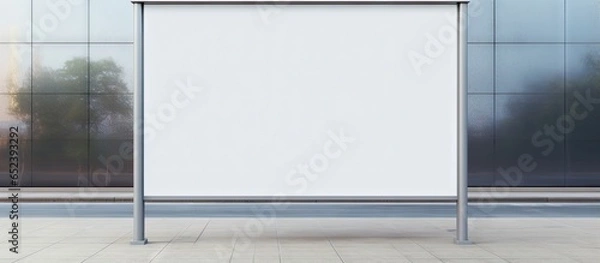 Fototapeta Isolated 3D bus stop with blank black billboard isolated pastel background Copy space