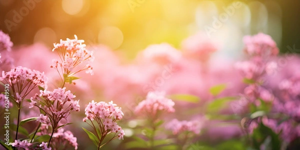 Fototapeta summer border, blooming flower bush on a natural-colour background with copy Space