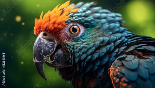 Fototapeta Vibrant macaw perching on branch, showcasing beauty in nature generated by AI