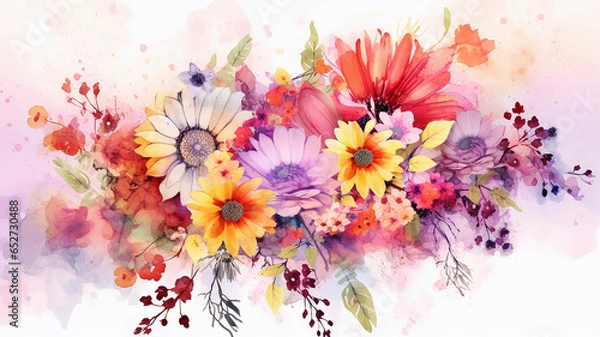 Fototapeta watercolor multicolored flowers isolated on a white background bouquet.