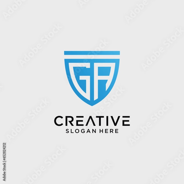 Fototapeta Creative style ga letter logo design template with shield shape icon