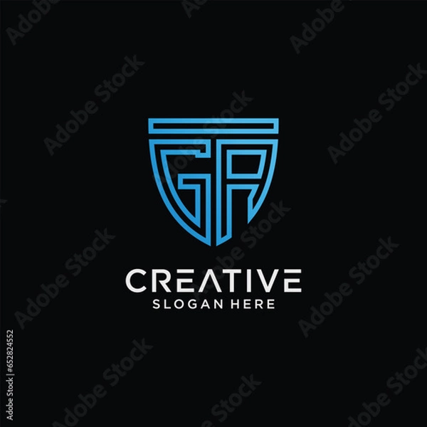 Fototapeta Creative style ga letter logo design template with shield shape icon