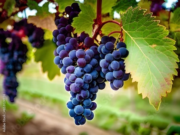 Fototapeta red grapes on the vineyard.