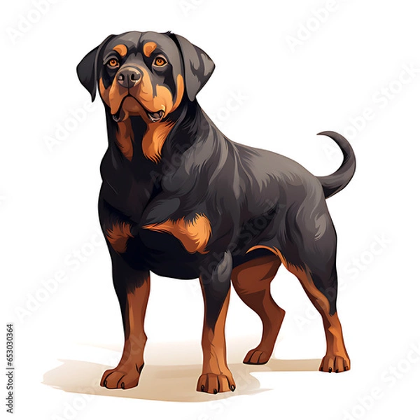 Fototapeta dog, animal, pet, rottweiler, puppy, black, canine, cute, isolated, brown, white, mammal, dachshund, breed, purebred, domestic, sitting, pedigree, doberman, portrait, pets, studio, young, white backgr