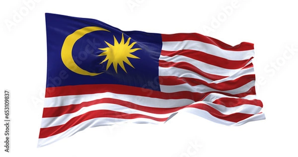 Fototapeta 3d illustration flag of Malaysia. Malaysia flag waving isolated on white background with clipping path. flag frame with empty space for your text.