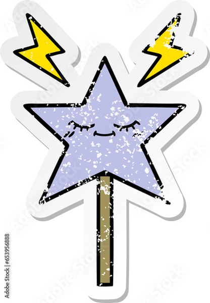 Obraz distressed sticker of a cute cartoon magic wand