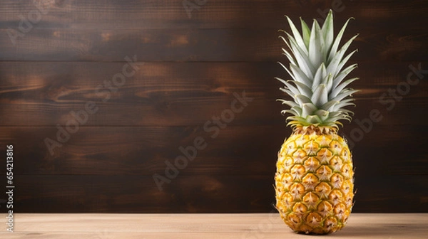 Fototapeta a Delicious Pineapple on Wooden Background with Copy Space