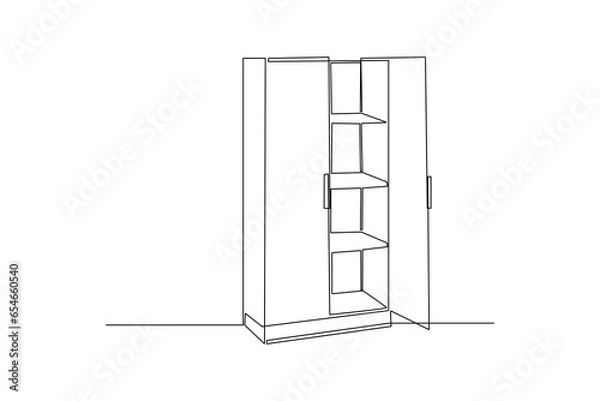 Fototapeta Tiered wardrobe home. All about home property concept, property. Home architecture property isolated minimalism concept. Dynamic one line draw graphic design vector illustration on white background