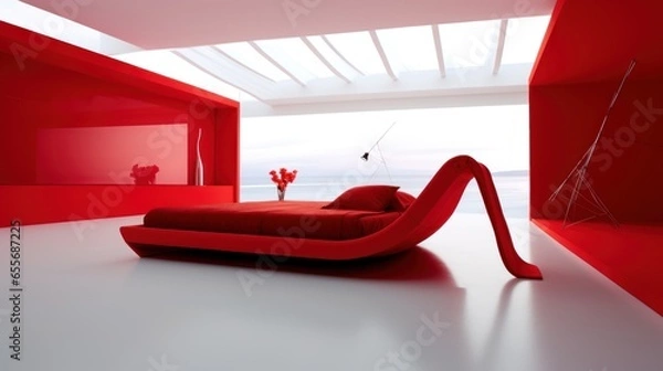 Fototapeta Interior design. This minimalist red bed