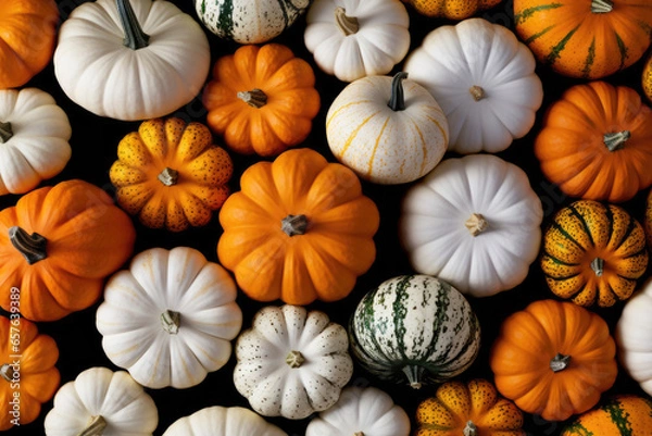 Fototapeta White and orange pumpkins close up