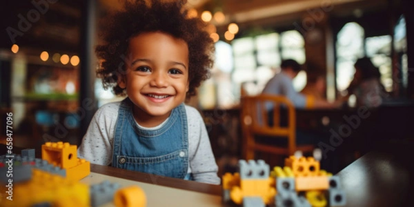 Fototapeta Portrait of a cute smiling boy with toys