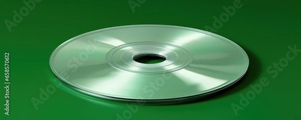 Fototapeta Gray CD on a green background. Compact disc. Generative AI.