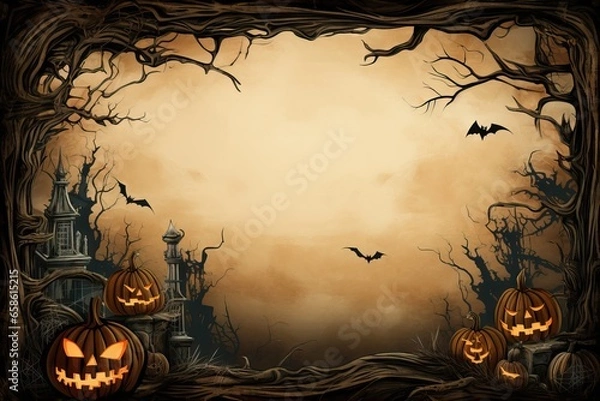 Fototapeta halloween horror house and scary pumpkin background cartoon illustration