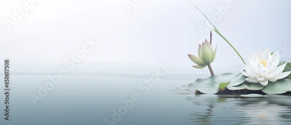 Obraz Panoramic illustration with a zen scene of deep relaxation and tranquility and with space for text