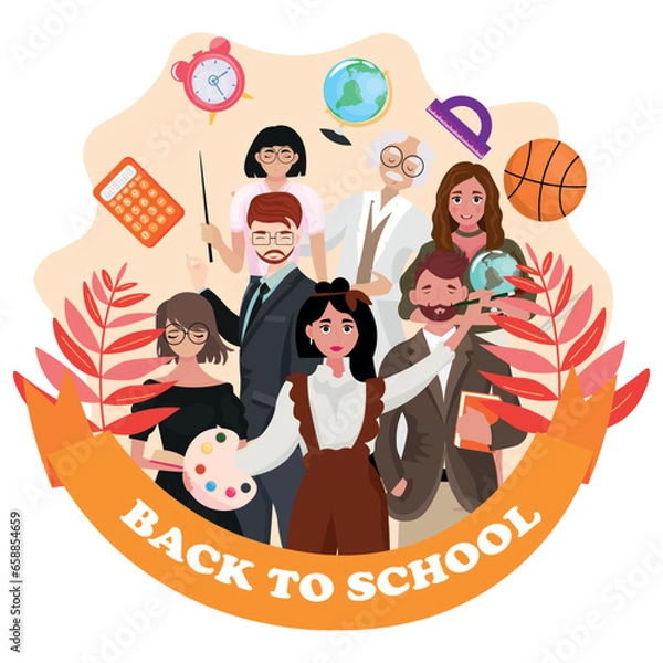 Fototapeta Banner with group of teachers and text BACK TO SCHOOL