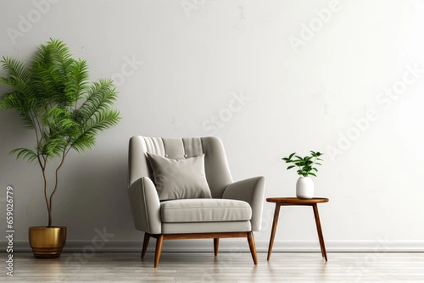 Fototapeta Modern living room white wall gray armchair empty background 