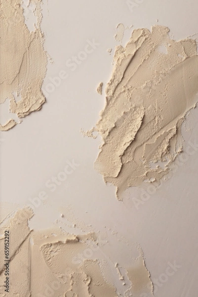 Fototapeta Art oil and acrylic smear blot canvas painting stucco wall. Abstract texture pastel white, beige color stain brushstroke relief texture background.