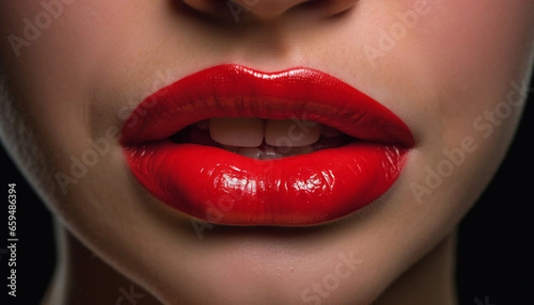 Fototapeta Beautiful young woman with shiny lips exudes sensuality and elegance generated by AI