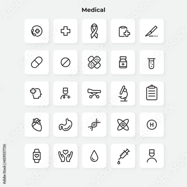 Fototapeta Medical line icons collection. Outline medicine and healthcare set