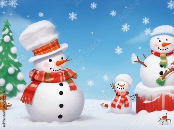 Fototapeta Snowman background design with falling snow