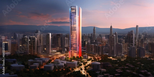 Fototapeta Visionary Essence: Artist's Impression of a Skyscraper Showcasing the Futuristic Open-Concept Layouts, Redefining Urban Architecture for the Future