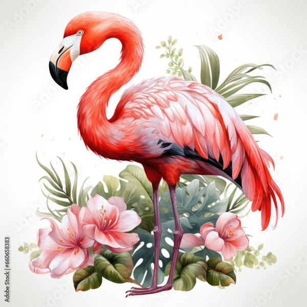 Fototapeta watercolor Flamingo clipart, Generative Ai