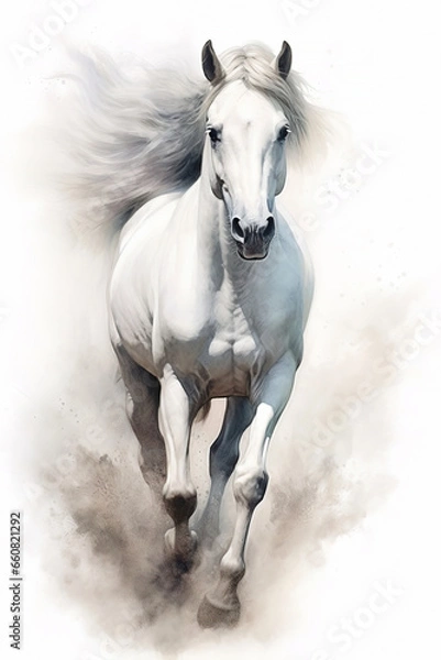 Fototapeta Gorgeous white horse galloping. Stunning illustartion