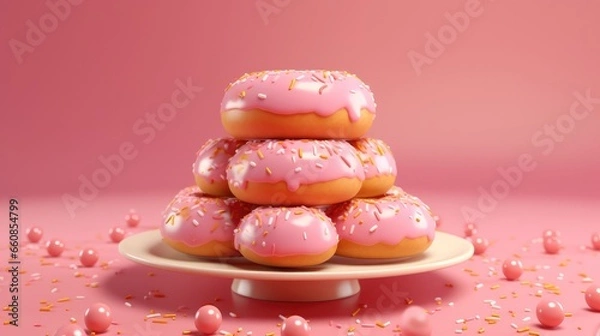 Fototapeta Premium donuts for servings in cafe and restaurant on pink beautiful shiny background,and for presentation advertising a new menu,dessert food concept.