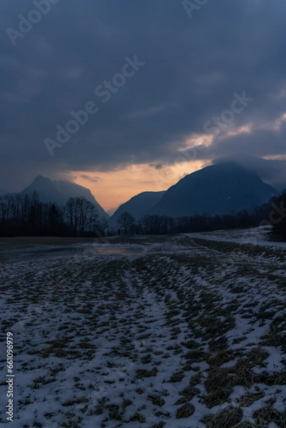 Fototapeta Winter landscape near village Bovec, Triglavski national park, Slovenia