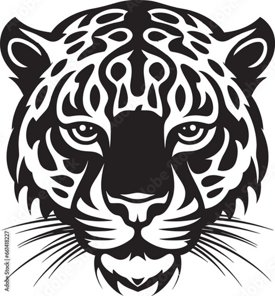 Fototapeta Silhouette of a Pouncing Predator Vectorized Monochrome Jaguar Icon