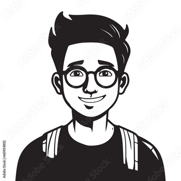 Fototapeta Black and white geek boy drawings on a white background