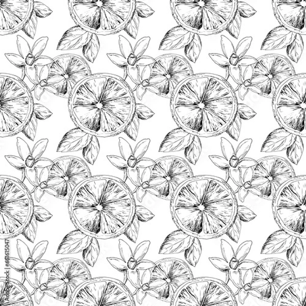 Obraz Graphic seamless pattern with lemon slices. Citrus pattern for fabric and scrapbooking