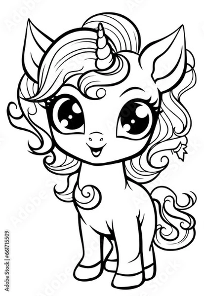 Fototapeta Adorable unicorns cute coloring book illustration for kids