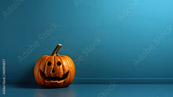 Fototapeta A Halloween pumpkin on a indigo background.