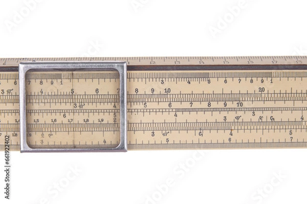 Fototapeta Vintage logarithm ruler close up isolated on a white background