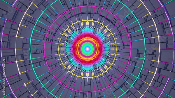 Fototapeta 3D Rendering of abstract technology product display background Glowing Sci-fi circle circuit hud on colorful lines data and micro chips background