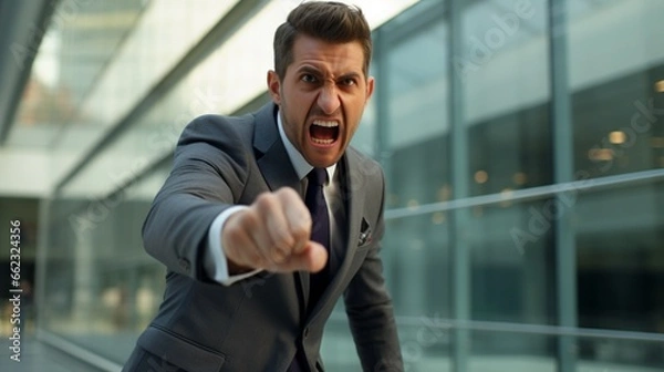 Fototapeta An executive in a sharp suit loudly expressing his disagreement