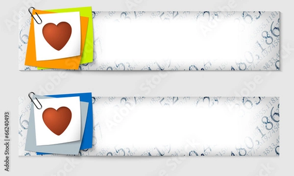 Fototapeta set of two banners with the texture of the numbers and heart