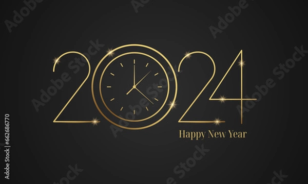 Fototapeta Happy New Year 2024 background with golden shine numbers.Vector illustration