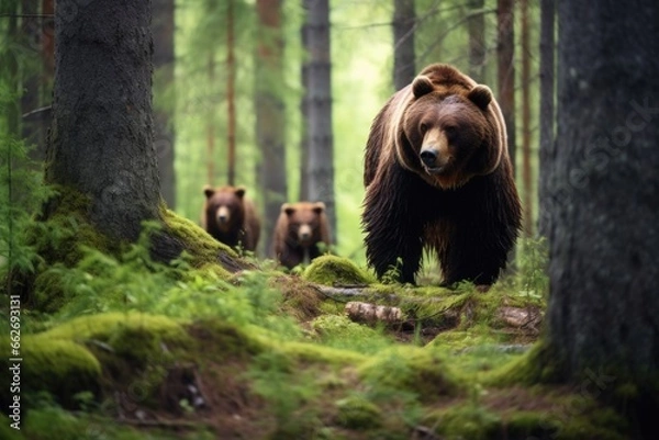 Fototapeta a bear excluded from a group of bears in the woods