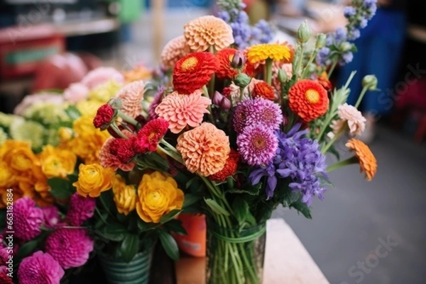 Fototapeta a blurry image of a colorful bouquet