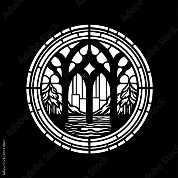 Fototapeta Stained Glass | Black and White Vector illustration