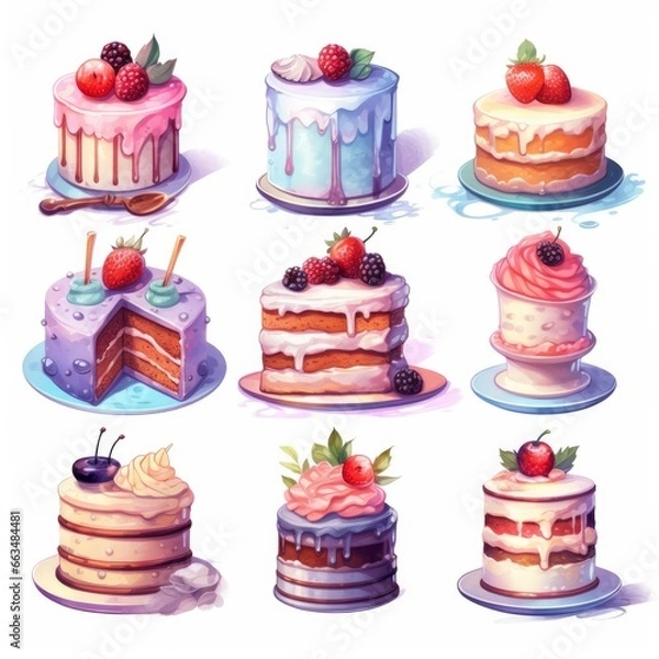 Fototapeta Set of Cake piece illustration on white background.