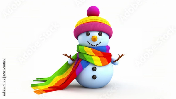 Fototapeta Diverse snowmen proudly display Pride colours, spreading warmth and equality in a heart-warming Christmas celebration of love, acceptance, and unity, computer Generative AI stock illustration