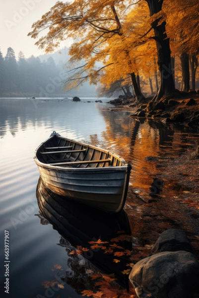 Fototapeta Boot am See herbstliche Stimmung