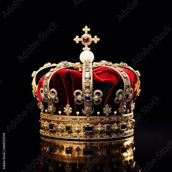 Obraz The Royal Coronation Crown Isolated on a Black Background.