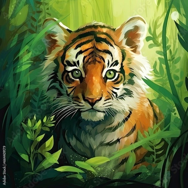 Fototapeta Watercolor Tiger for kids.