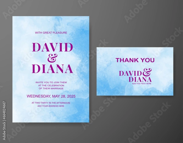 Fototapeta Wedding invitation with abstract watercolor background