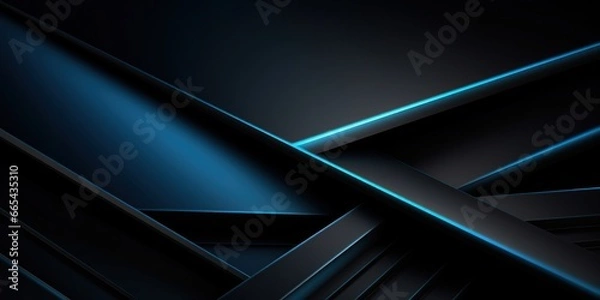 Fototapeta Blue and black abstract modern background with diagonal lines or stripes and a 3d effect. Metallic sheen.